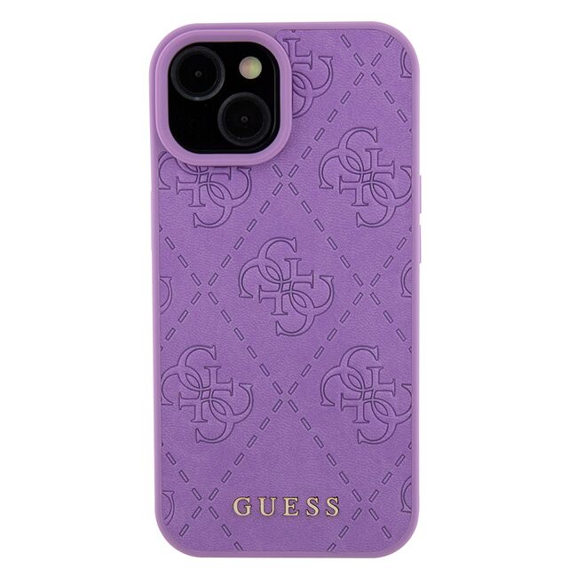 Husa pentru  iPhone 15 Guess - Leather 4G Triangle Strass - mov