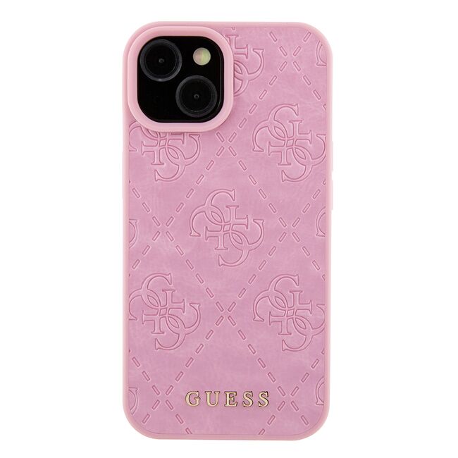 Husa pentru  iPhone 15 Guess - Leather 4G Triangle Strass - roz
