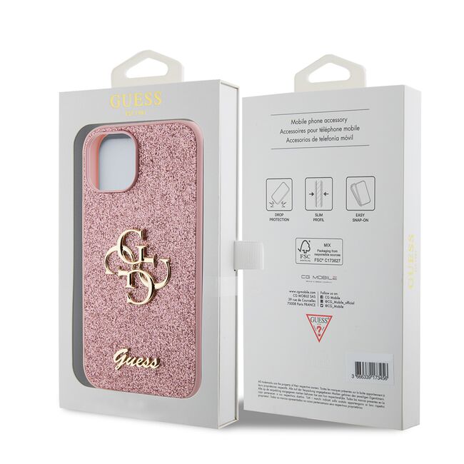 Husa pentru  iPhone 15 Plus Guess - Glitter Fixed - roz