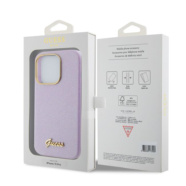 Husa pentru  iPhone 15 Pro Guess - Glitter Fixed - mov