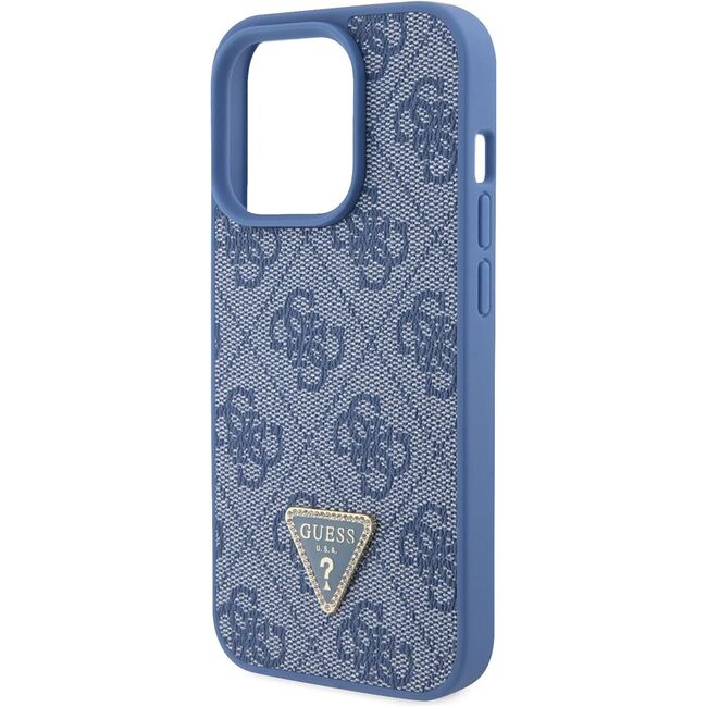 Husa pentru  iPhone 15 Pro Guess - Leather 4G Triangle Strass - albastru