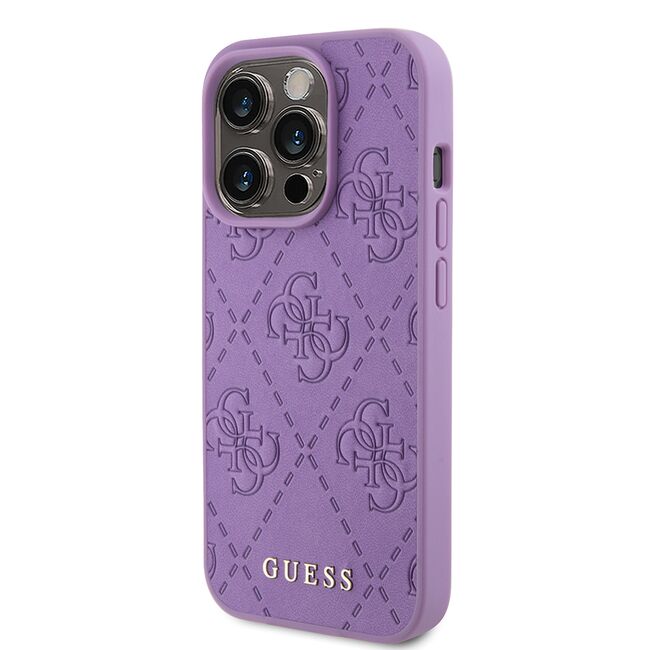 Husa pentru  iPhone 15 Pro Guess - Leather 4G Triangle Strass - mov