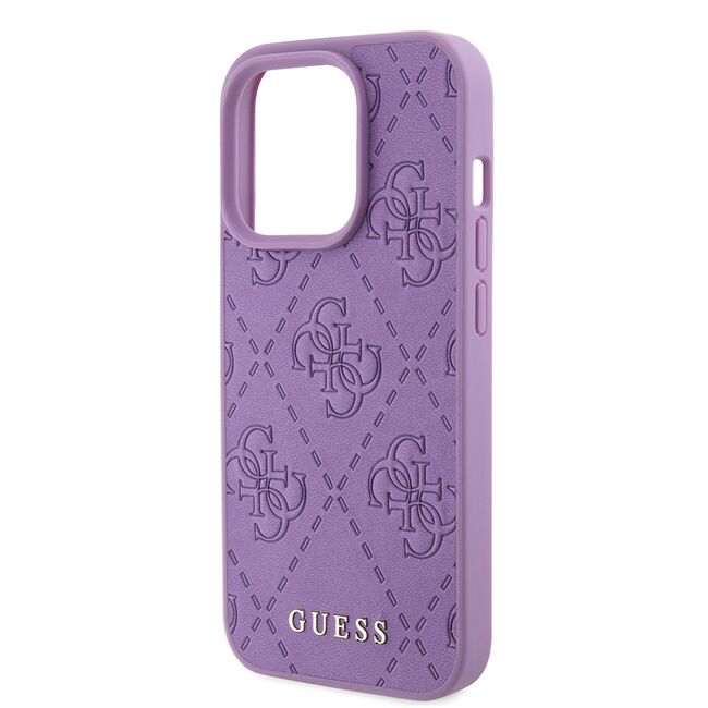 Husa pentru  iPhone 15 Pro Guess - Leather 4G Triangle Strass - mov
