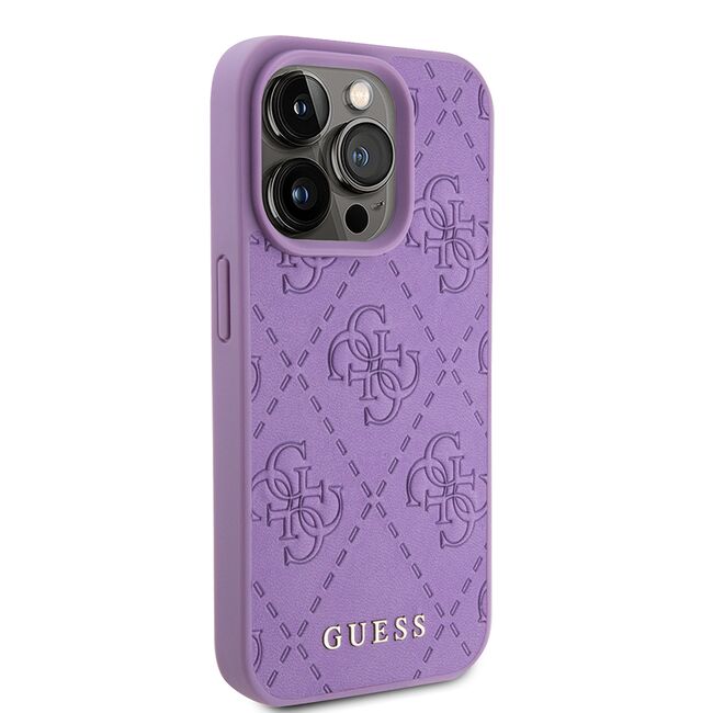 Husa pentru  iPhone 15 Pro Guess - Leather 4G Triangle Strass - mov