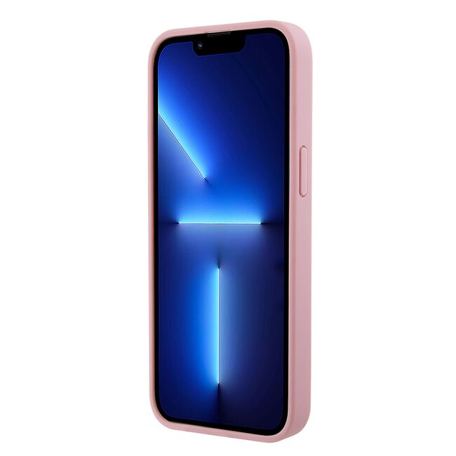 Husa pentru  iPhone 15 Pro Guess - Leather 4G Triangle Strass - roz