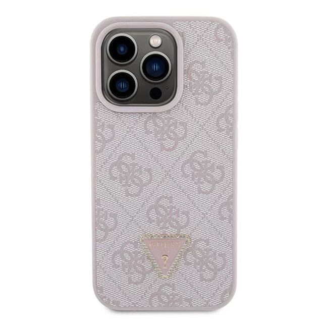 Husa pentru  iPhone 15 Pro Guess - Leather 4G Triangle Strass - roz