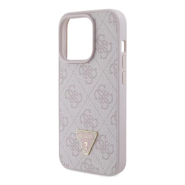 Husa pentru  iPhone 15 Pro Guess - Leather 4G Triangle Strass - roz