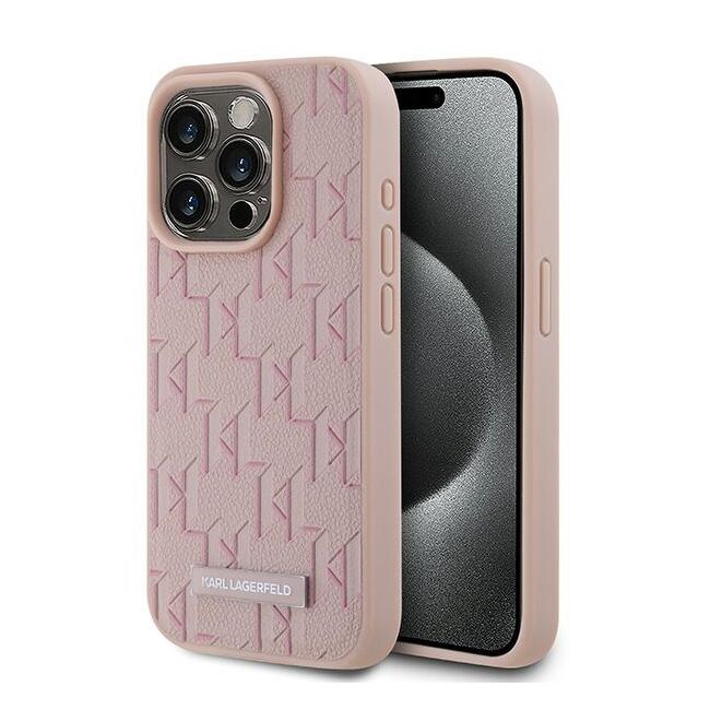 Husa pentru  iPhone 15 Pro Karl Lagerfeld - Leather MagSafe - roz