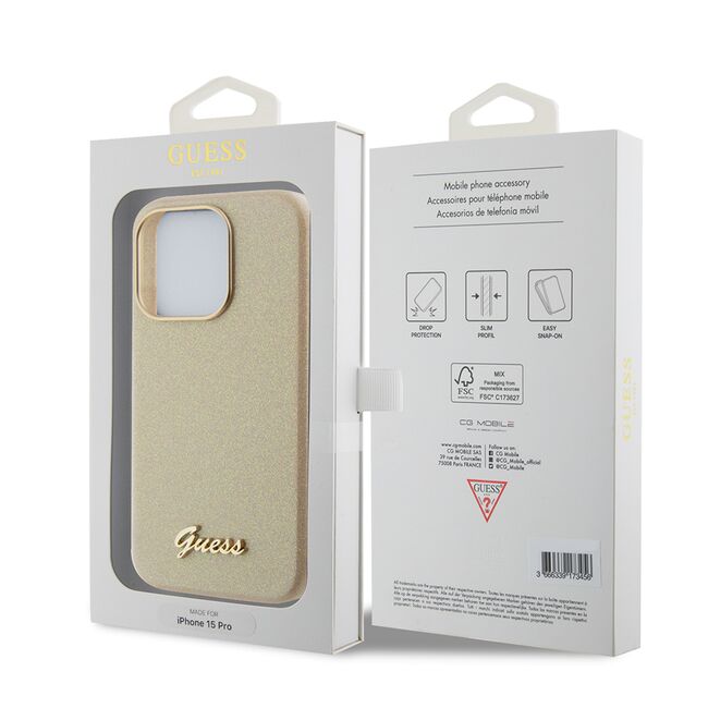Husa pentru  iPhone 15 Pro Max Guess - Glitter Fixed - bej