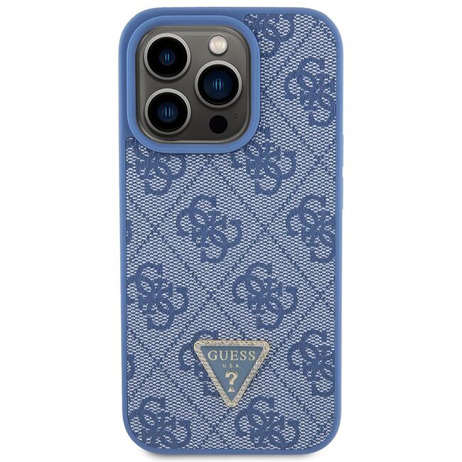 Husa pentru  iPhone 15 Pro Max Guess - Leather 4G Triangle Strass - albastru