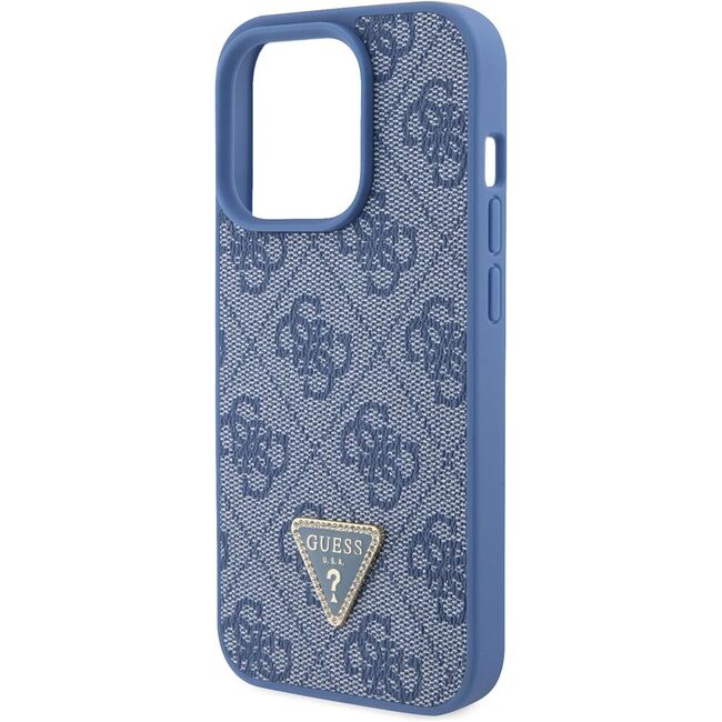 Husa pentru  iPhone 15 Pro Max Guess - Leather 4G Triangle Strass - albastru