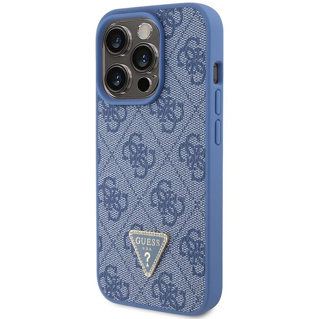 Husa pentru  iPhone 15 Pro Max Guess - Leather 4G Triangle Strass - albastru