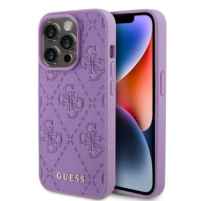 Husa pentru  iPhone 15 Pro Max Guess - Leather 4G Triangle Strass - mov