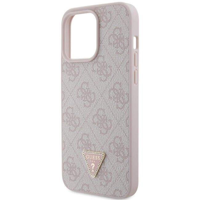 Husa pentru  iPhone 15 Pro Max Guess - Leather 4G Triangle Strass - roz