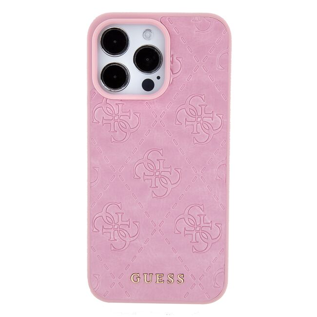 Husa pentru  iPhone 15 Pro Max Guess - Leather 4G Triangle Strass - roz