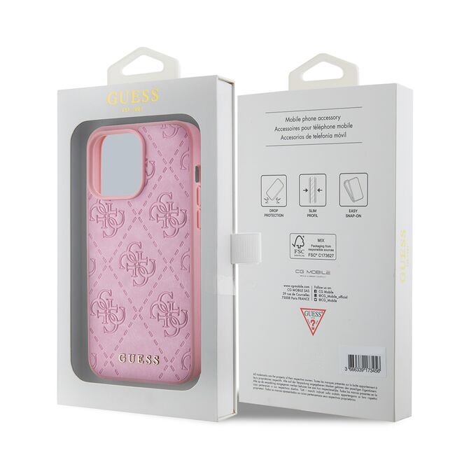 Husa pentru  iPhone 15 Pro Max Guess - Leather 4G Triangle Strass - roz