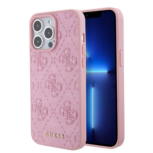 Husa pentru  iPhone 15 Pro Max Guess - Leather 4G Triangle Strass - roz