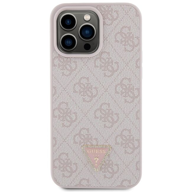 Husa pentru  iPhone 15 Pro Max Guess - Leather 4G Triangle Strass - roz