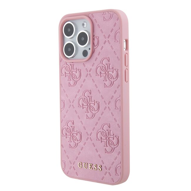 Husa pentru  iPhone 15 Pro Max Guess - Leather 4G Triangle Strass - roz