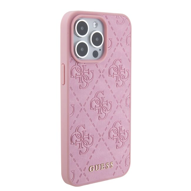 Husa pentru  iPhone 15 Pro Max Guess - Leather 4G Triangle Strass - roz