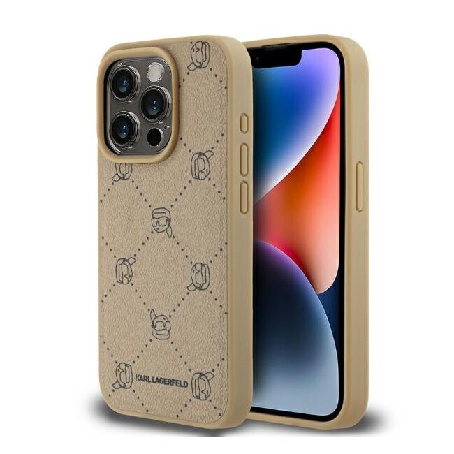 Husa pentru  iPhone 15 Pro Max Karl Lagerfeld - Leather MagSafe - bej