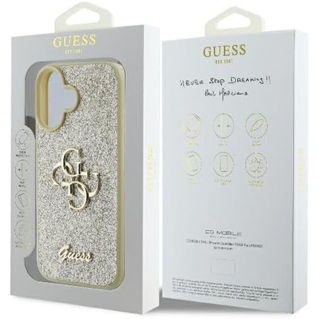 Husa pentru  iPhone 16 Guess - Glitter Fixed - alb