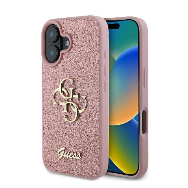 Husa pentru  iPhone 16 Guess - Glitter Fixed - alb