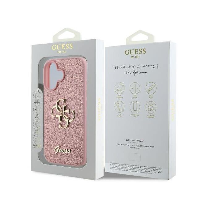 Husa pentru  iPhone 16 Guess - Glitter Fixed - alb