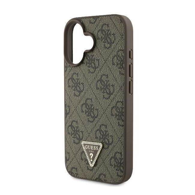 Husa pentru  iPhone 16 Guess - Leather 4G Triangle Strass - maro
