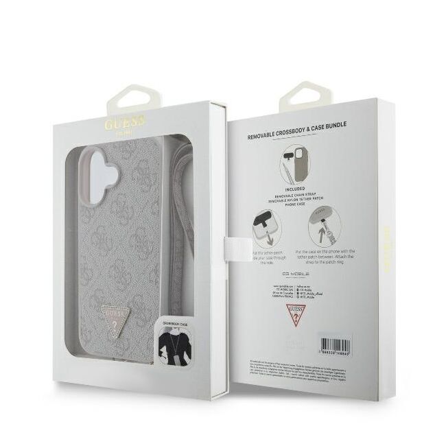 Husa pentru  iPhone 16 Guess - Leather Metal Logo Strass Crossbody - albastru