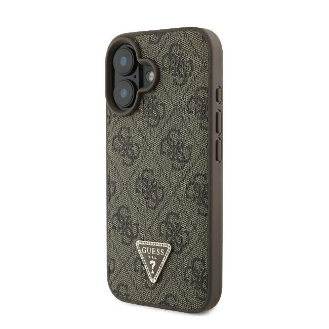 Husa pentru  iPhone 16 Guess - Leather Metal Logo Strass Crossbody - maro