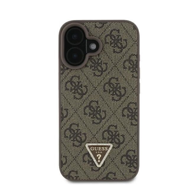 Husa pentru  iPhone 16 Guess - Leather Metal Logo Strass Crossbody - maro