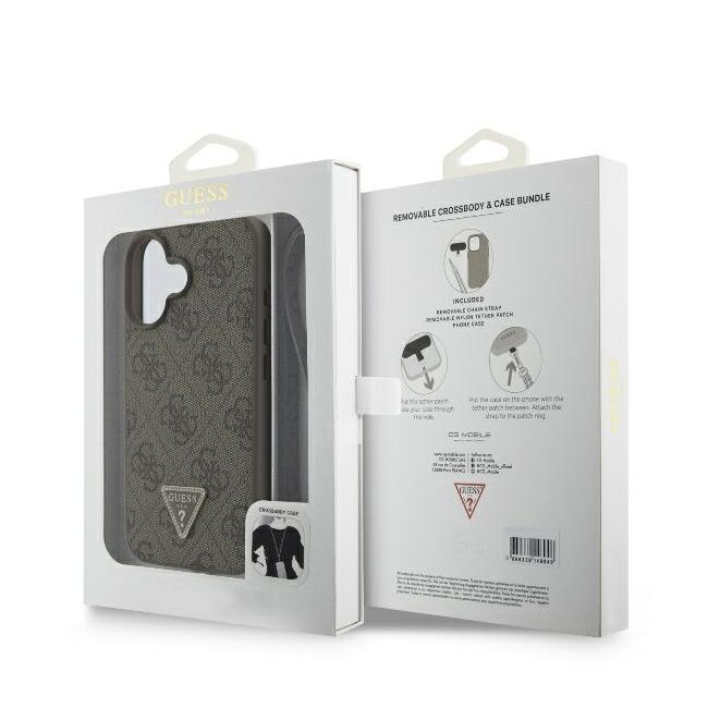 Husa pentru  iPhone 16 Guess - Leather Metal Logo Strass Crossbody - maro