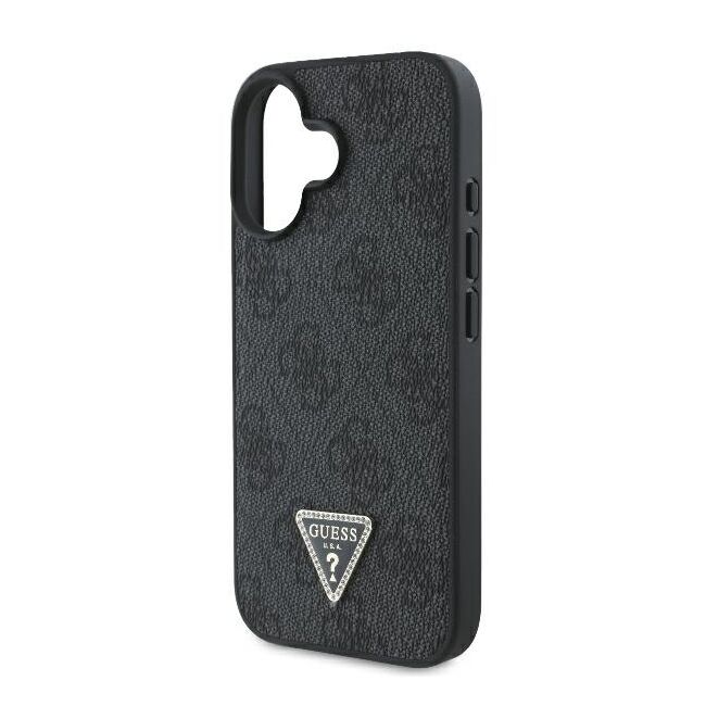 Husa pentru  iPhone 16 Guess - Leather Metal Logo Strass Crossbody - negru