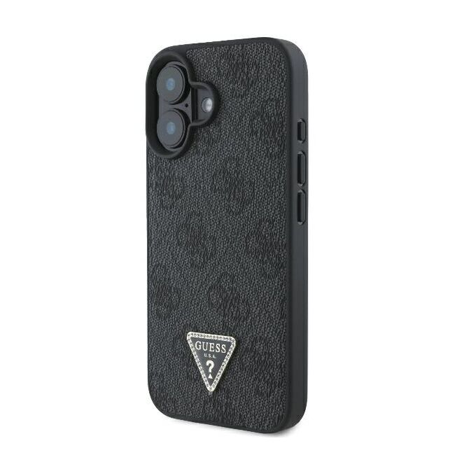 Husa pentru  iPhone 16 Guess - Leather Metal Logo Strass Crossbody - negru