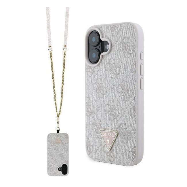 Husa pentru  iPhone 16 Guess - Leather Metal Logo Strass Crossbody - roz