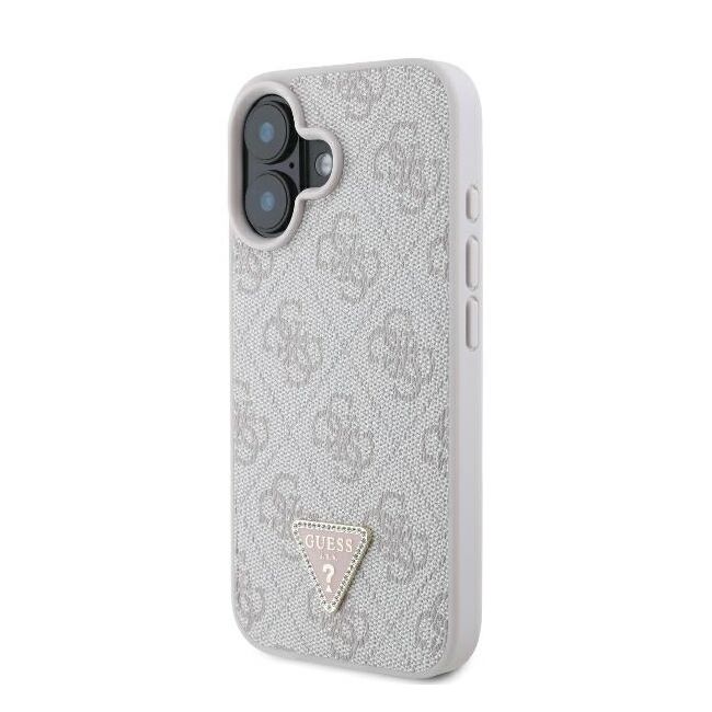 Husa pentru  iPhone 16 Guess - Leather Metal Logo Strass Crossbody - roz