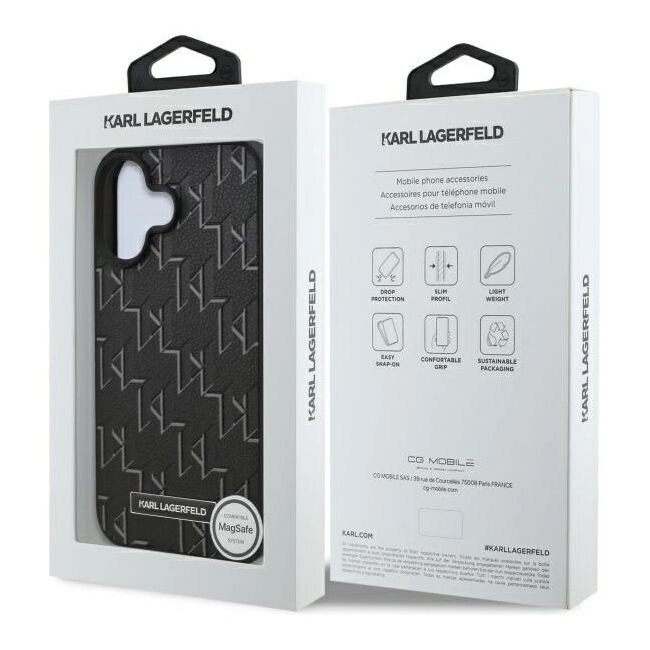 Husa pentru  iPhone 16 Karl Lagerfeld - Leather MagSafe - negru royal