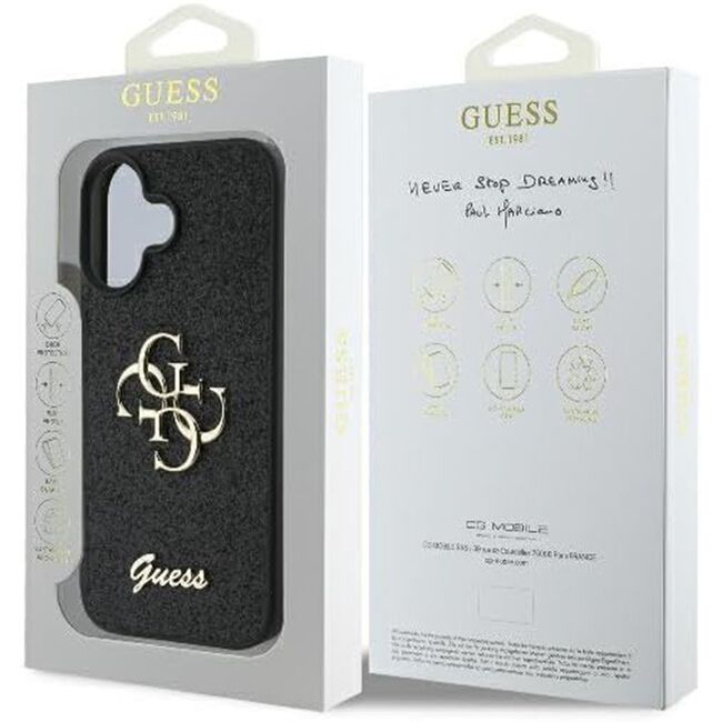 Husa pentru  iPhone 16 Plus Guess - Glitter Fixed - negru