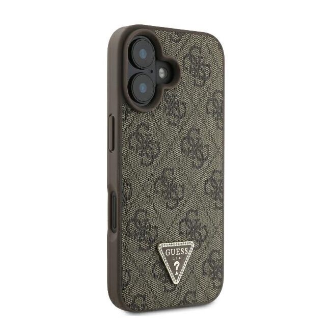 Husa pentru  iPhone 16 Plus Guess - Leather 4G Triangle Strass - maro