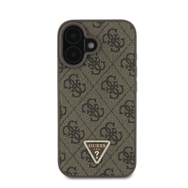 Husa pentru  iPhone 16 Plus Guess - Leather 4G Triangle Strass - maro