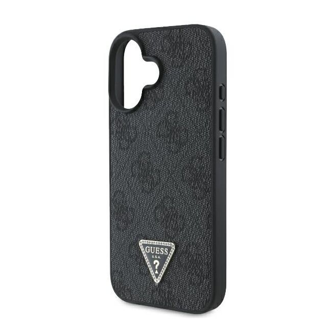 Husa pentru  iPhone 16 Plus Guess - Leather 4G Triangle Strass - negru