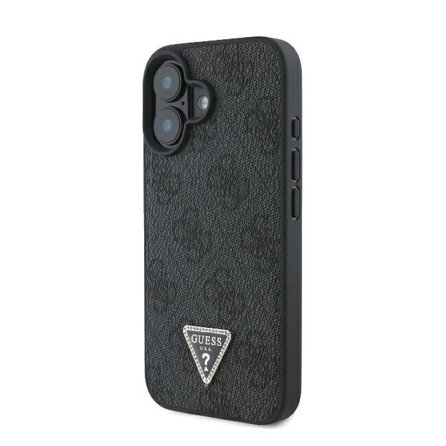Husa pentru  iPhone 16 Plus Guess - Leather 4G Triangle Strass - negru