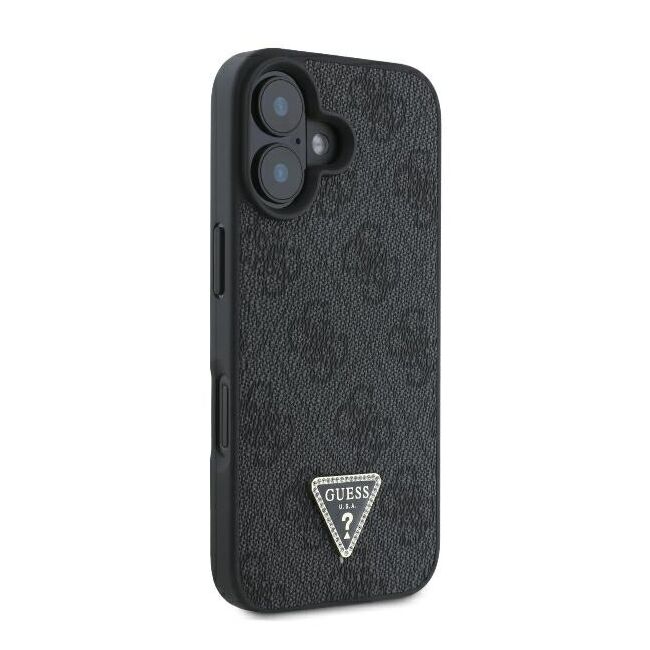 Husa pentru  iPhone 16 Plus Guess - Leather 4G Triangle Strass - negru
