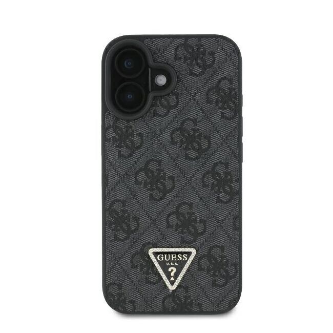 Husa pentru  iPhone 16 Plus Guess - Leather 4G Triangle Strass - negru