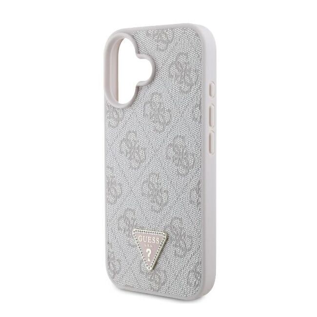 Husa pentru  iPhone 16 Plus Guess - Leather 4G Triangle Strass - roz