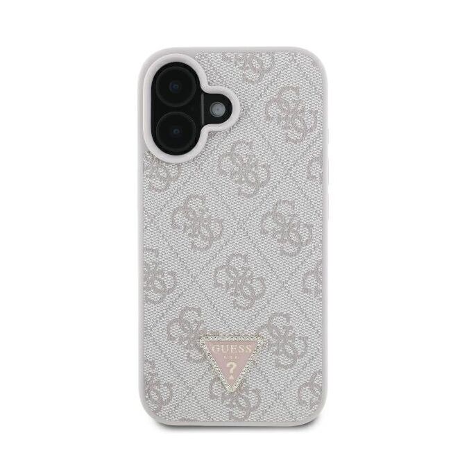 Husa pentru  iPhone 16 Plus Guess - Leather 4G Triangle Strass - roz