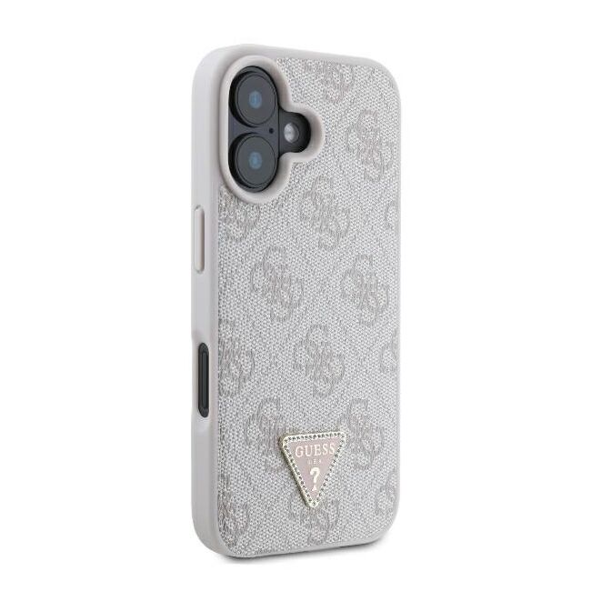 Husa pentru  iPhone 16 Plus Guess - Leather 4G Triangle Strass - roz