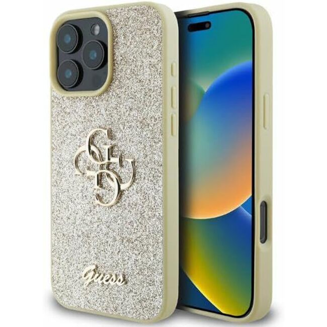 Husa pentru  iPhone 16 Pro Guess - Glitter Fixed - auriu