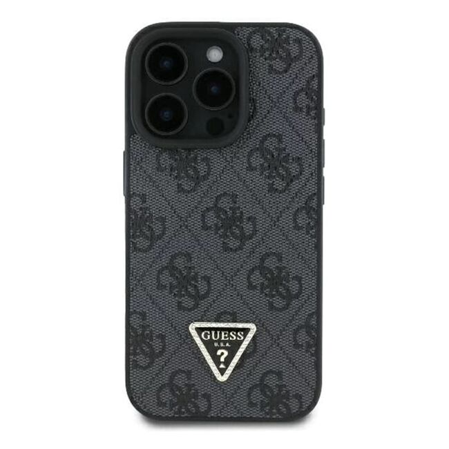 Husa pentru  iPhone 16 Pro Guess - Leather 4G Triangle Strass - negru